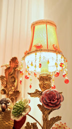 FH&HOME Parrot Floral Wall Lamp - Gilded Red with Tassel Shade