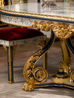 FH&HOME Luxury Elegant Blue & White Gloden Dining Table