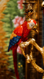 FH&HOME Art Deco Parrot Sculptural Branch Candle Holder - Gilded Retro Glamour