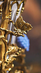 FH&HOME Prague Collection European Style Grape Vines Crystal Glass Vase - Brass & Porcelain Base