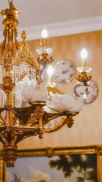FH&HOME Porcelain Swan Chandelier - Delicate with Crystal and Brass