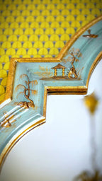FH&HOME  Turquoise Scenic Motif Curved Wall Mirror - Gilded Trim Accent