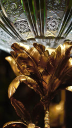 FH&HOME Tropical-Themed Peacock Palm Crystal Fruit Bowl - Gilded Base