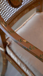 FH&HOME Chinoiserie Rattan Armchair - Floral Hand-Painted Wood Frame