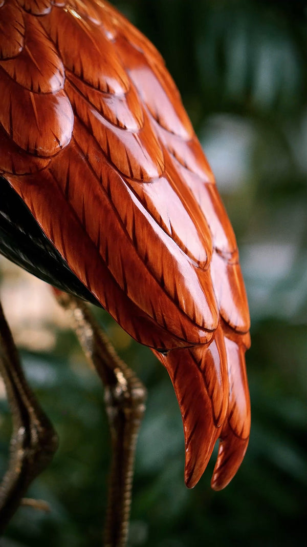 FH&HOME Vibrant Scarlet Ibis Sculpture - Hand-Painted Symbol of Tropical Beauty