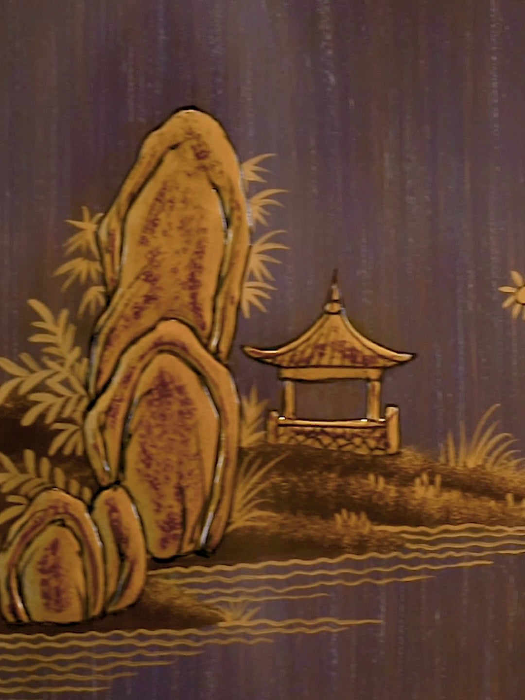 FH&HOME Lavender Legacy Console Cabinet - Chinese Landscape Gilded
