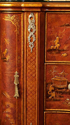 FH&HOME Coral Red Landscape Cabinet - Crackle Finish Hand-Painted