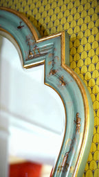 FH&HOME  Turquoise Scenic Motif Curved Wall Mirror - Gilded Trim Accent