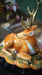 FH&HOME Luxury Majestic Sika Deer Sculpture - Hand-Painted with Gilded Antlers