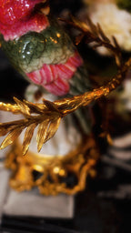 FH&HOME Exquisite Porcelain Parrot Candle Holder - Brass Foliage
