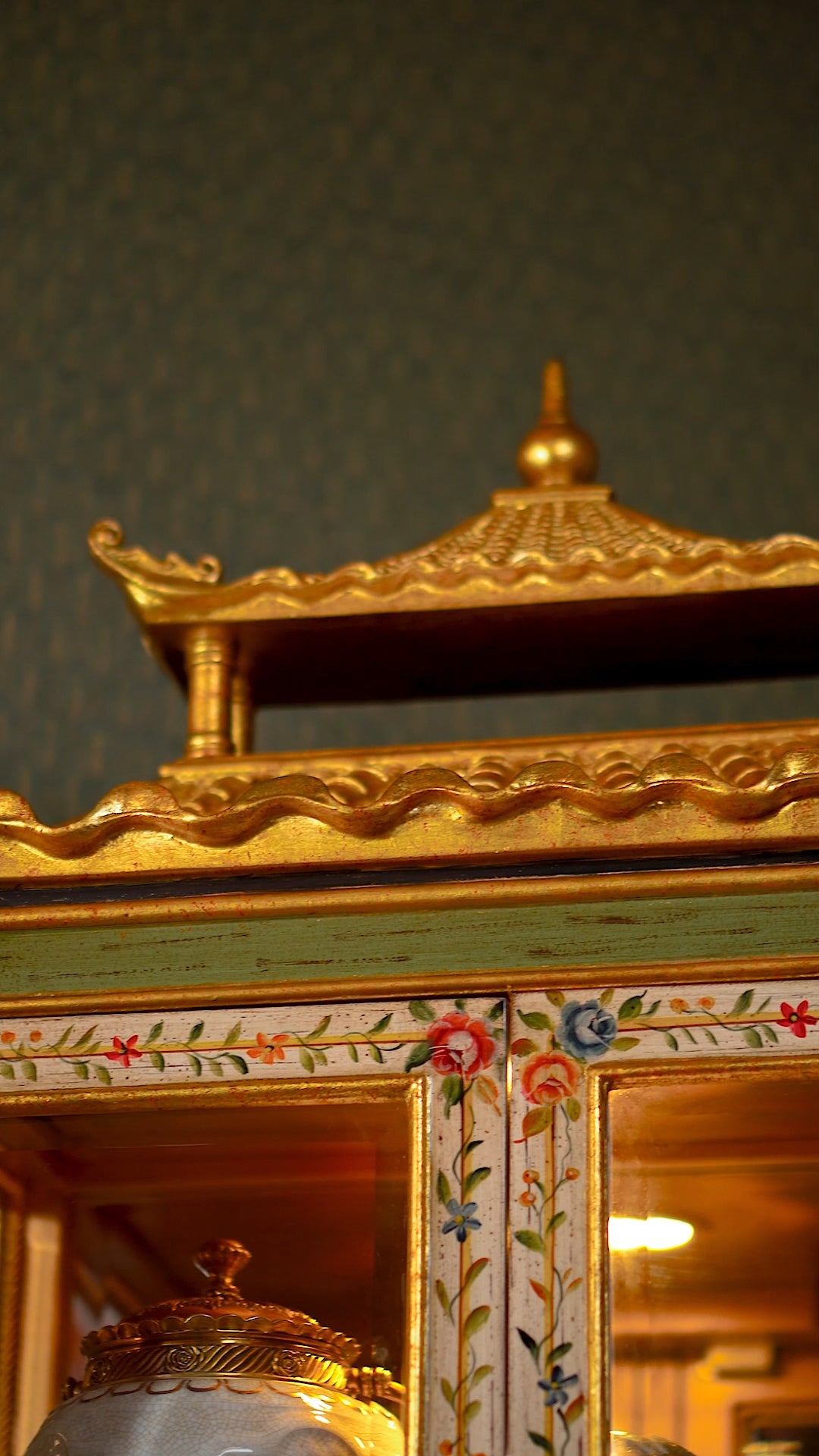 FH&HOME Chinoiserie Pagoda Cabinet - Floral French Paintwork