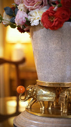 FH&HOME Ornate Elephant Base Decorative Planter - Brass Figurines