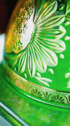FH&HOME Aurora Glass Green Etched Royal Set - Baroque Style