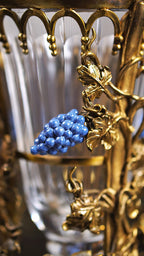 FH&HOME Prague Collection European Style Grape Vines Crystal Glass Vase - Brass & Porcelain Base