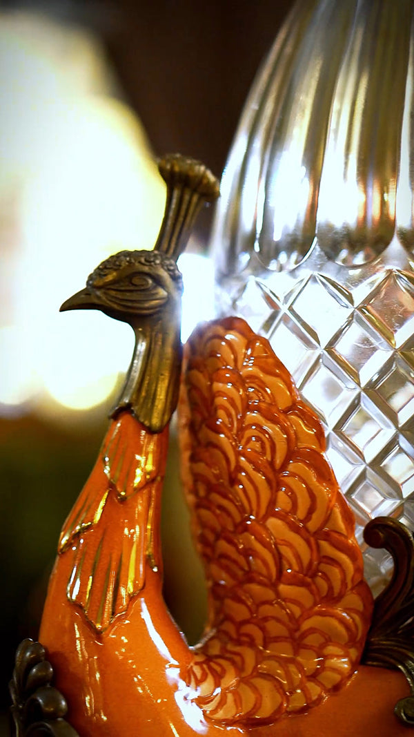 FH&HOME Prague Collection Peacock Crystal Decorative Vase - Gilded Trim