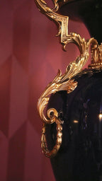 FH&HOME Regal Cobalt Blue Double-Handled Vase - Gilt Brass Accents