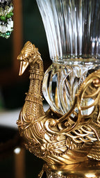 FH&HOME Sophisticated Brass Phoenix Fluted Crystal Glass Vase - Sculpted Base