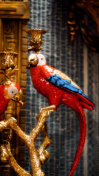 FH&HOME Art Deco Parrot Sculptural Branch Candle Holder - Gilded Retro Glamour