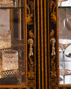 FH&HOME Black Crackle Display Cabinet - Chinoiserie Gilded Landscape Curved Glass