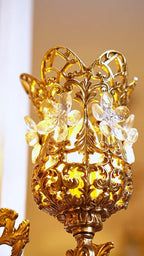 FH&HOME Rococo Crystal Flower Sconce - Brass with Floral Motifs