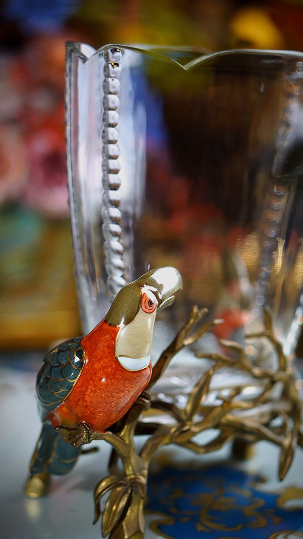 FH&HOME Prague Collection Toucan Crystal Glass Fruit Bowl & Vase - Brass Branch Supports