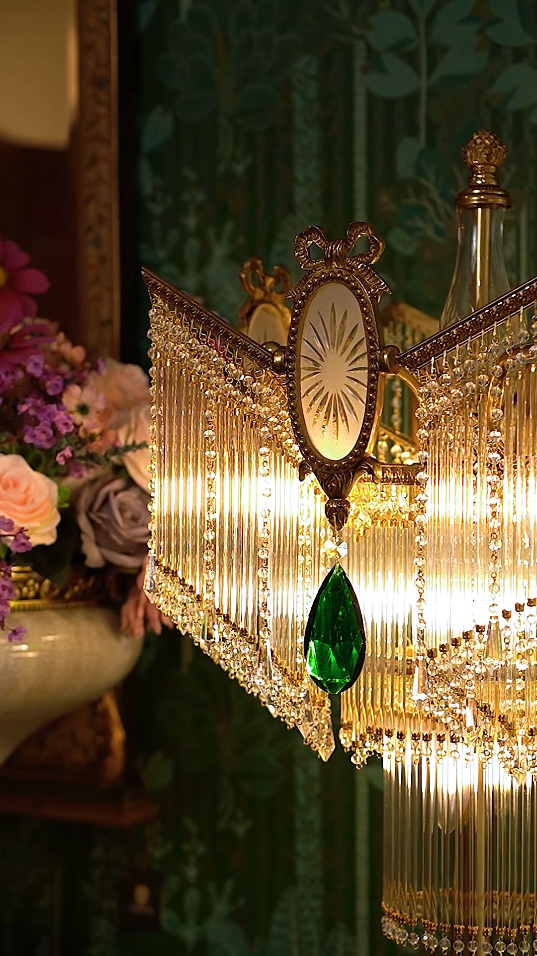 FH&HOME Crystal Tassel Floor Lamp - European Opulence Brass