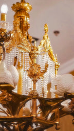 FH&HOME Porcelain Swan Chandelier - Delicate with Crystal and Brass