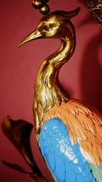 FH&HOME Artistic Colorful Crane 5-Arm Candelabra - Gilded Frame