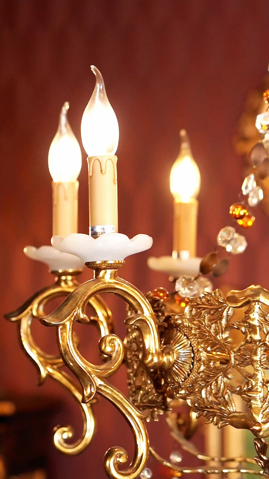 FH&HOME Baroque Brass Chandelier - Vintage Luxury with Crystal