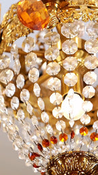 FH&HOME Gold Crystal Chandelier - Baroque Style with Grand Silhouette