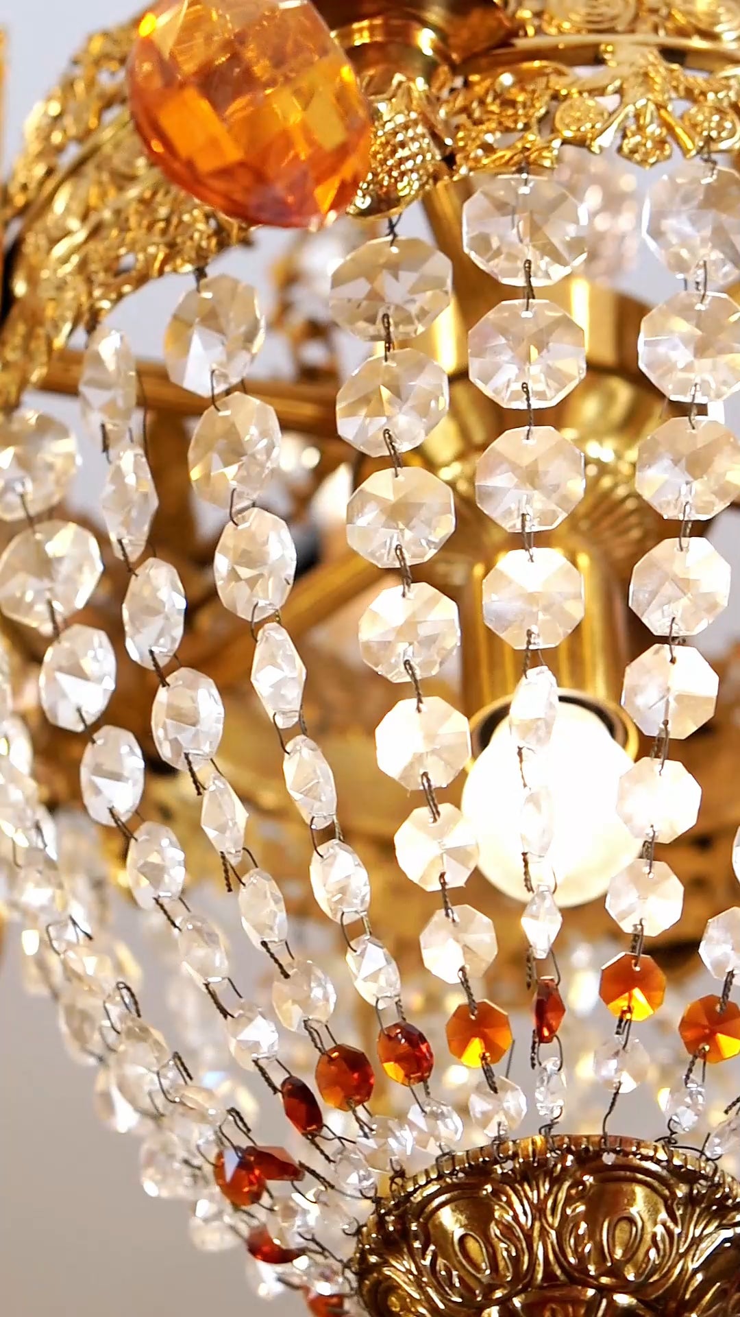 FH&HOME Gold Crystal Chandelier - Baroque Style with Grand Silhouette