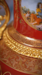 FH&HOME Imperial Red Baroque Vase - Copper-Mounted Porcelain with Gilded Accents