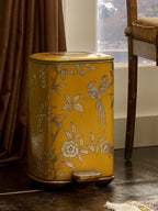 FH&HOME Imperial Yellow Chinoiserie Floral & Bird Trash Bin - Foot Pedal