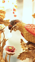 FH&HOME Parrot Floral Wall Lamp - Gilded Red with Tassel Shade