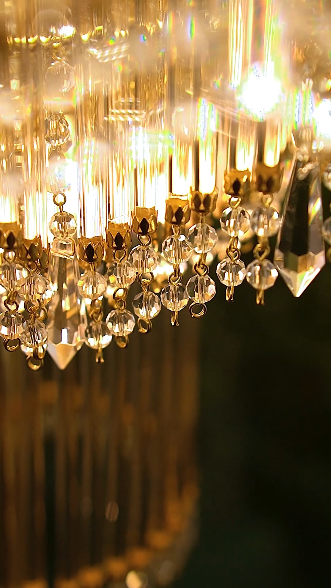 FH&HOME Crystal Tassel Floor Lamp - European Opulence Brass