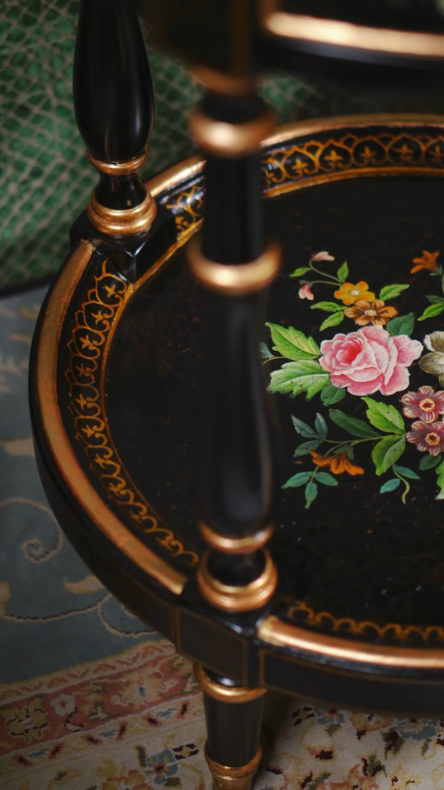 FH&HOME Craquelure Roses Occasional Table - Rococo Hand-Painted
