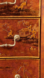 FH&HOME Coral Red Landscape Cabinet - Crackle Finish Hand-Painted