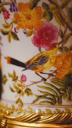 FH&HOME Spring Porcelain Lamp - Chinoiserie Avian with Gold Accents