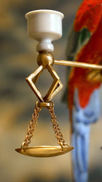 FH&HOME Art Deco Red Parrot Balance Double Candle Holder - Vintage Brass Frame