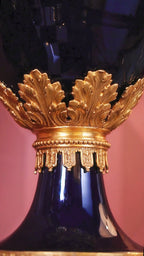 FH&HOME Regal Cobalt Blue Double-Handled Vase - Gilt Brass Accents