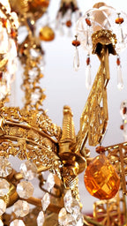 FH&HOME Gold Crystal Chandelier - Baroque Style with Grand Silhouette