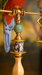 FH&HOME Art Deco Red Parrot Balance Double Candle Holder - Vintage Brass Frame