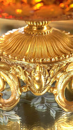 FH&HOME Aurora Glass Ruby Etched Compote & Vase - Copper-Cast Accents