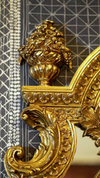 FH&HOME Rococo Gilded Cherub Sculpted Wall Mirror - Ornate Brass Frame Accent