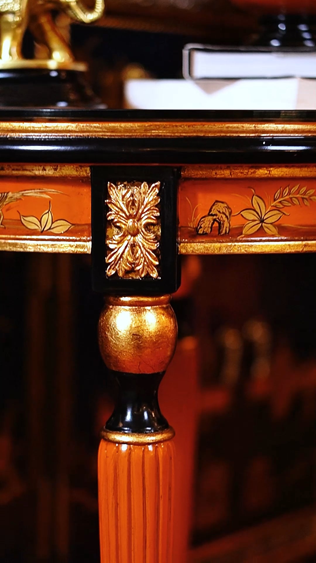 FH&HOME Orange Charm 2-Tier Table - Round Hand-Painted Landscape