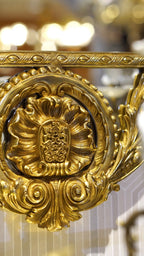 FH&HOME Rococo Brass Floral Porcelain Inset Wall Mirror - Ornate Scroll Frame Accent