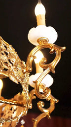FH&HOME Baroque Brass Chandelier - Vintage Luxury with Crystal