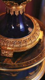 FH&HOME Regal Cobalt Blue Double-Handled Vase - Gilt Brass Accents