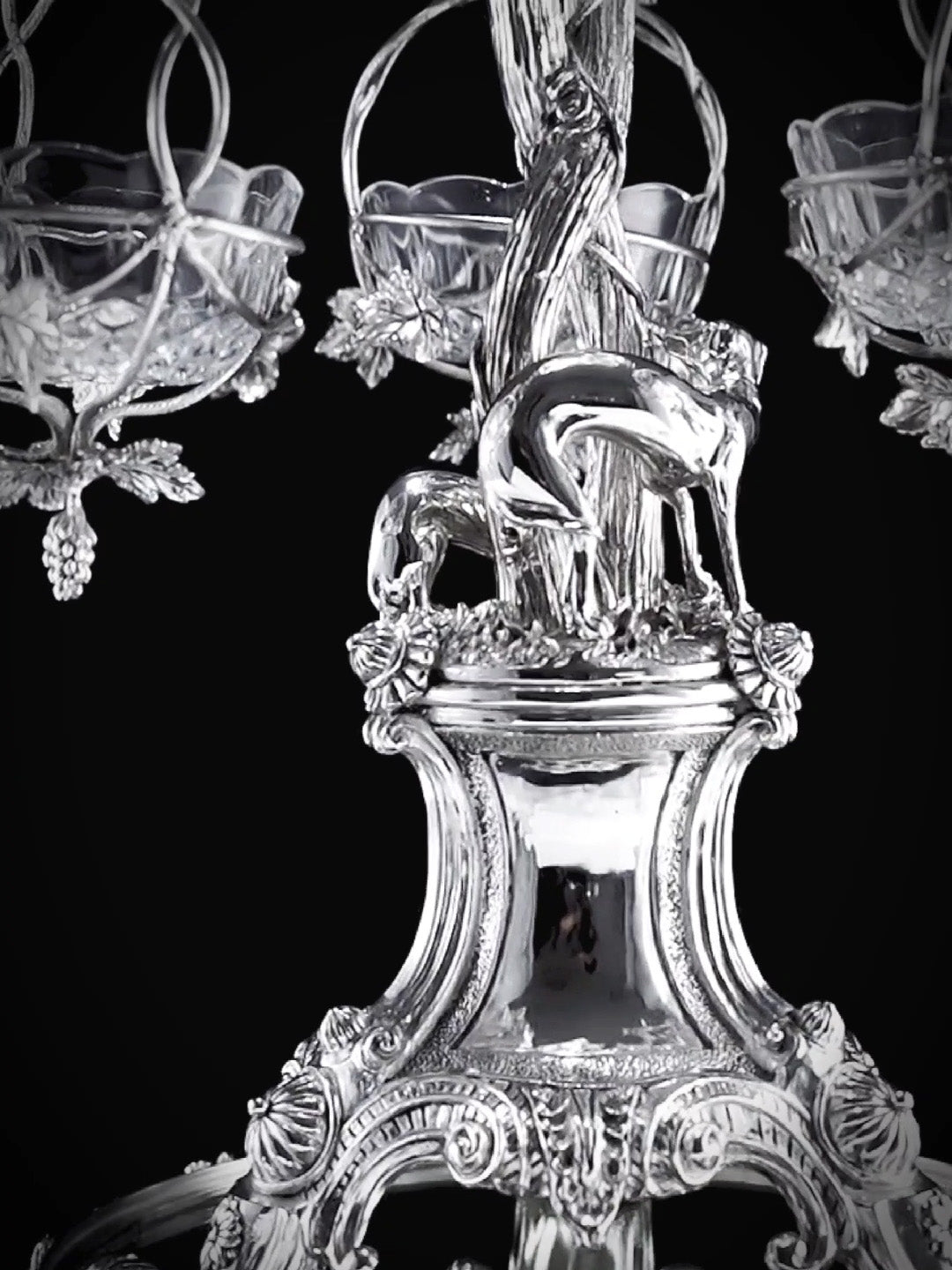 FH&HOME Victorian Grapevine Crystal Epergne Centerpiece