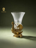 FH&HOME Sophisticated Brass Phoenix Fluted Crystal Glass Vase - Sculpted Base